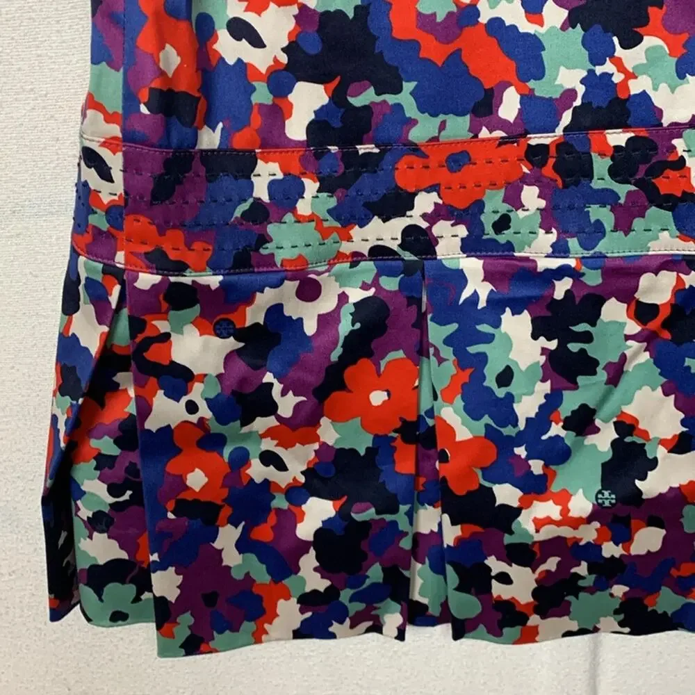 Tory Burch womens size 2 XS berdine dress multicolor logo floral sleeveless plea
